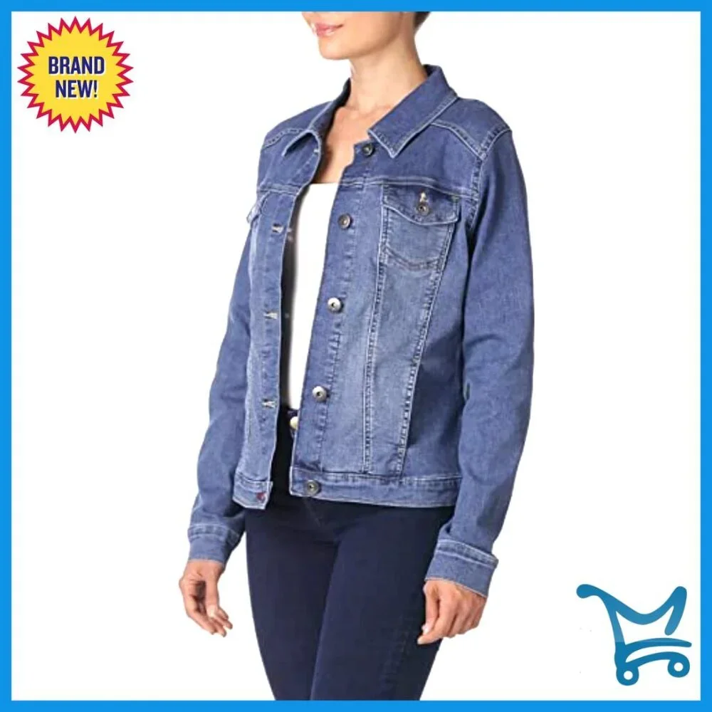 Stretch Denim Jacket Classic Wardrobe Staple Button Closure Soft Cotton Blend - Picture 4 of 6